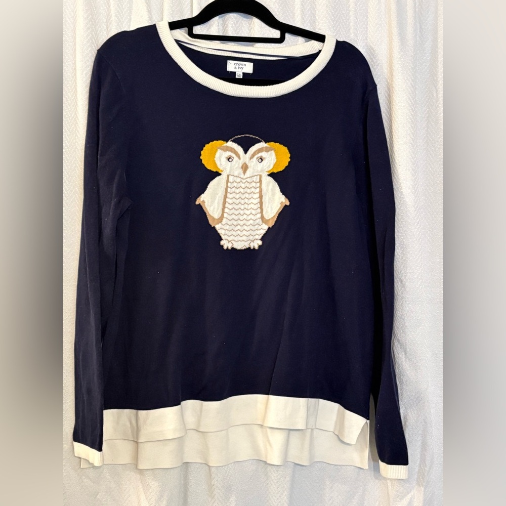 crown & ivy Navy Sweater with Owl Design